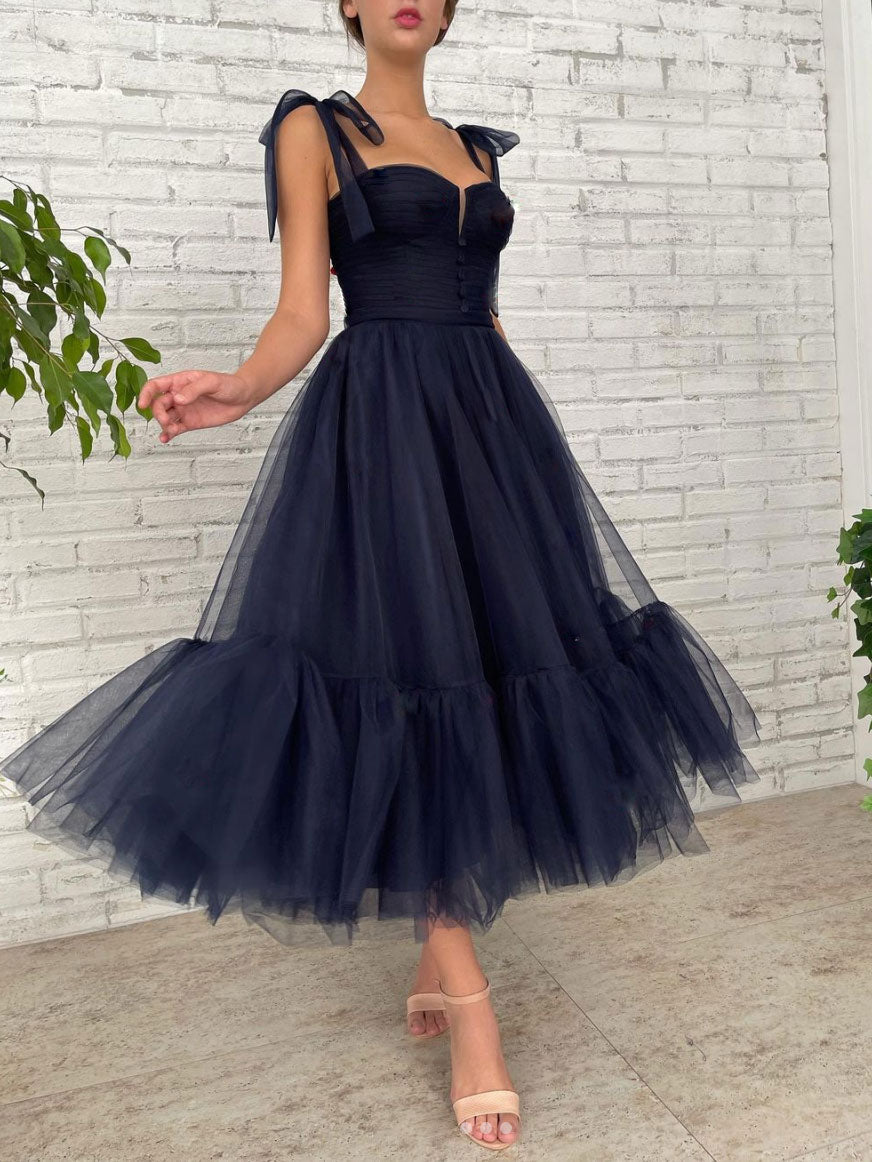 Dark Blue Tulle Short Prom Dress Blue Tulle Bridesmaid Dress