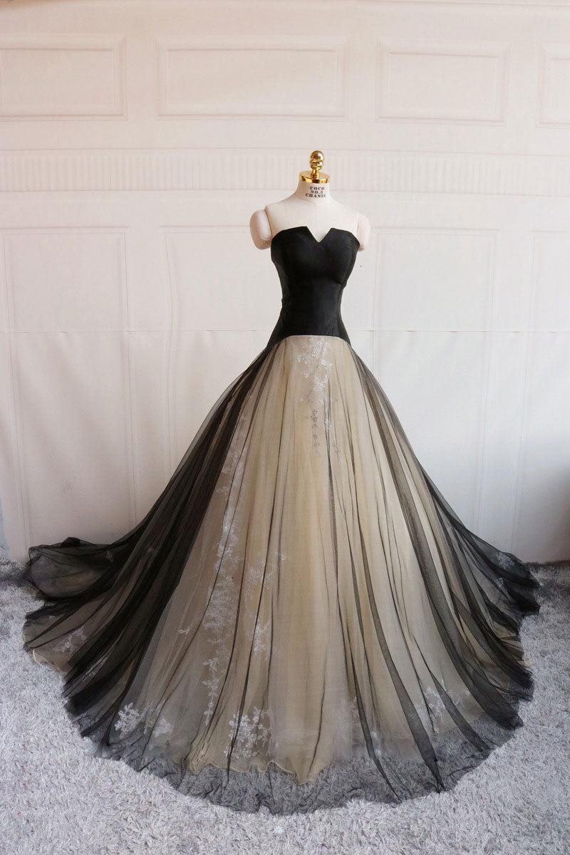 Simple Black Tulle Long Prom Dress Black Evening Dress