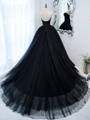 Black Sweetheart Neck Tulle Long Prom Dress Black Formal Evening Dress