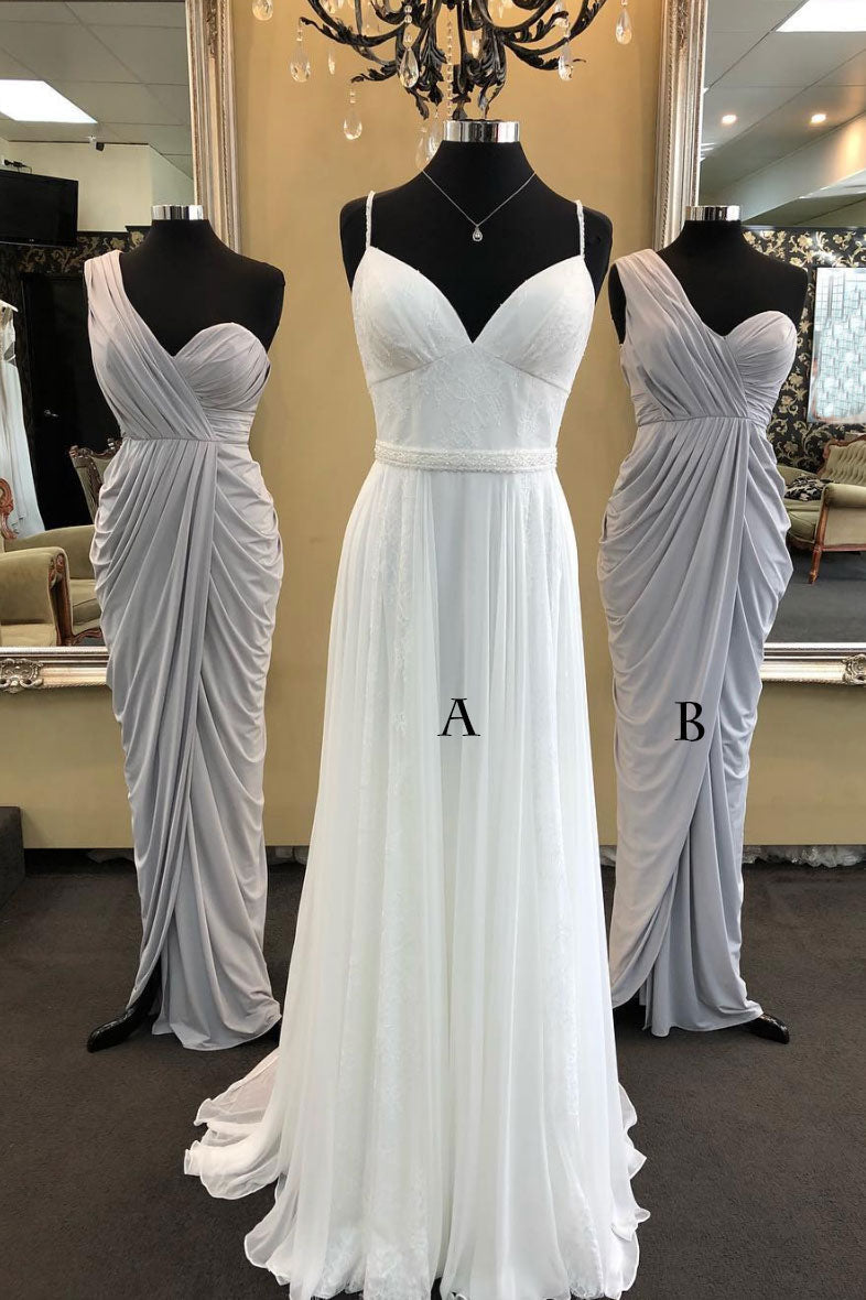 Simple Chiffon Long Prom Dress White Chiffon Bridesmaid Dress