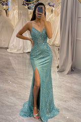 Green Mermaid Long Prom Dress With Slit