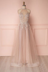 Unique Lace Appliqu¨¦ Tulle Long Prom Dress Tulle Evening Dress