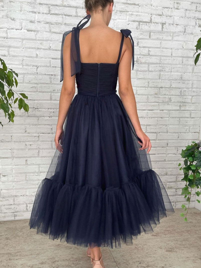 Dark Blue Tulle Short Prom Dress Blue Tulle Bridesmaid Dress