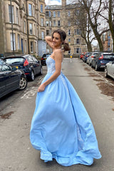 Blue Satin Lace Long Prom Dress Blue Lace Evening Dress