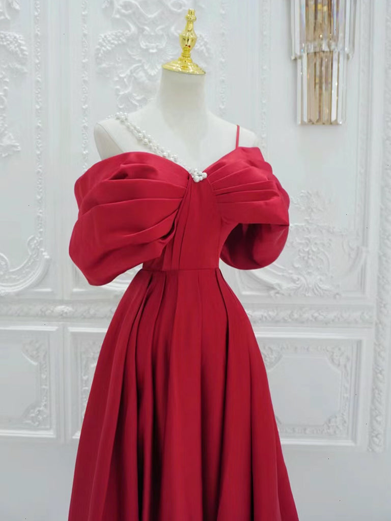 A-Line Off-Shoulder Satin Red Long Prom Dress Red Long Formal Dress