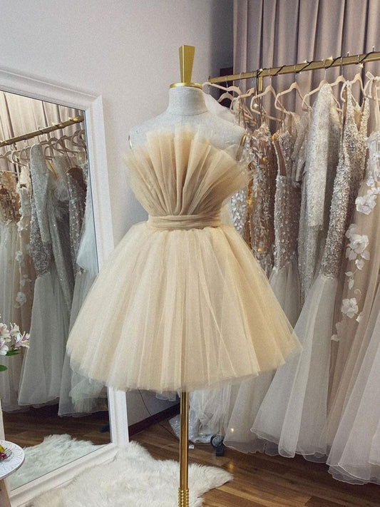 Champagne Tulle Short Prom Dress Champagne Tulle Homecoming Dress