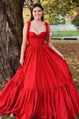 KamilahDressystars  Red Chic Sweetheart Collar Bow Strap A-Line Long Prom Dress