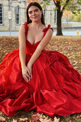 KamilahDressystars  Red Chic Sweetheart Collar Bow Strap A-Line Long Prom Dress