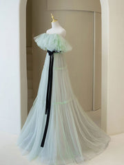 Green A-Line Tulle Long Prom Dress Green Formal Dress