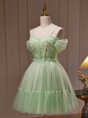 Green Sweetheart Neck Tulle Lace Short Prom Dress Green Homecoming Dress