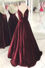 Simple V-Neck Burgundy Evening Dress Burgundy Long Prom Dress