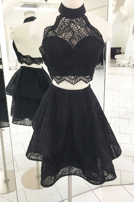 Cute Black Lace Short Prom Dress Black Homecoming Dress