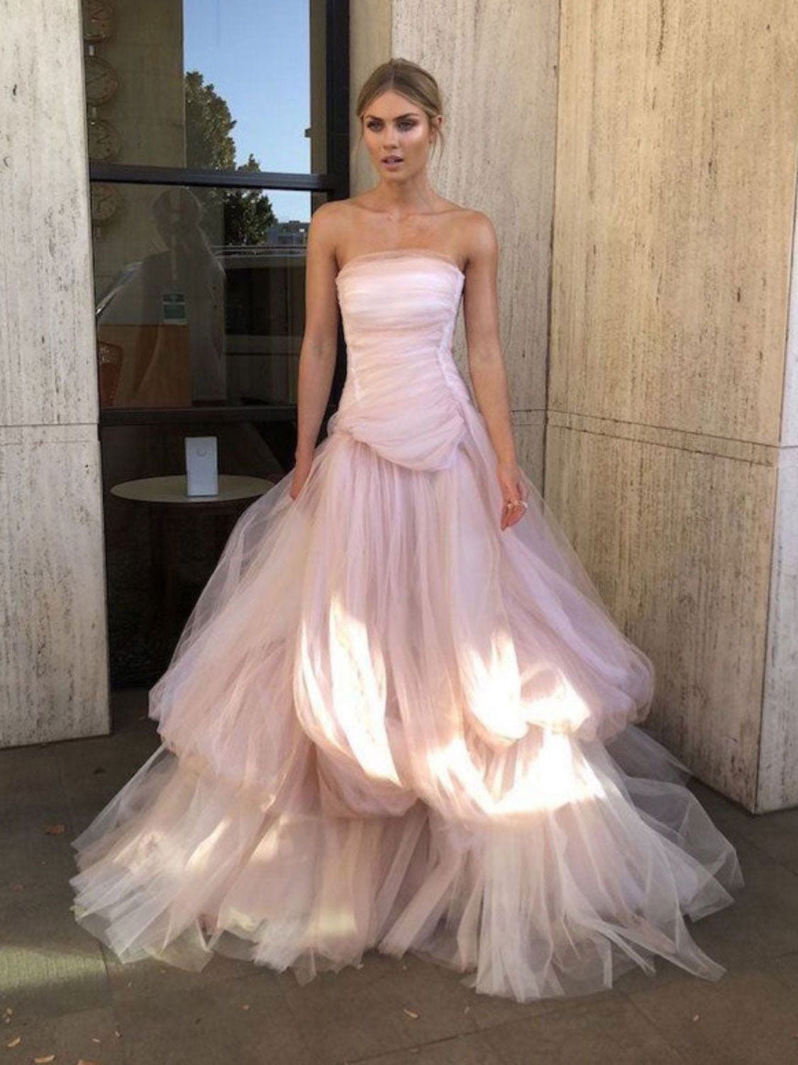 Light Pink Purple Tulle Long Prom Dress Pink Purple Tulle Formal Dress