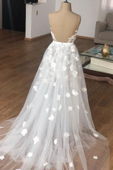 White V-Neck Tulle Lace Long Prom Dress White Tulle Evening Dress