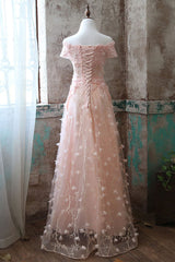 Pink Lace Tulle Long Prom Dress Pink Evening Dress