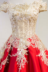 Red Lace Satin Long Prom Dress Lace Long Evening Gown