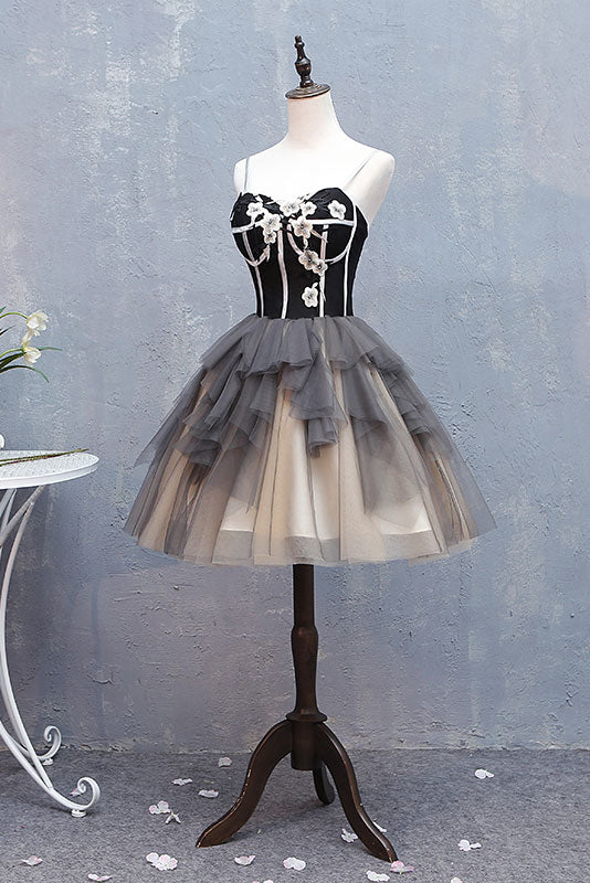 Cute Sweetheart Neck Tulle Short Prom Dress Black Homecoming Dress