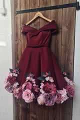 Burgundy Tulle Applique Short Prom Dress Burgundy Homecoming Dress