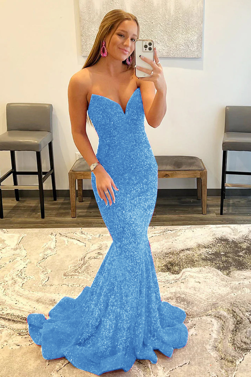 Strapless Sequins Black Mermaid Prom Dress