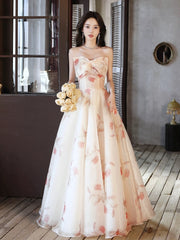 A-Line Champagne Long Prom Dress Champagne Long Formal Dress