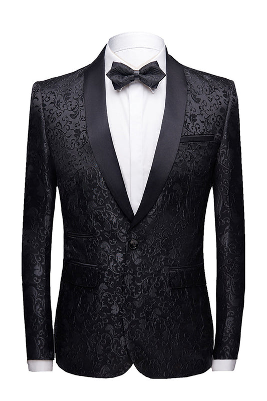 Chic Black 2-Piece Jacquard Men's Wedding Suit