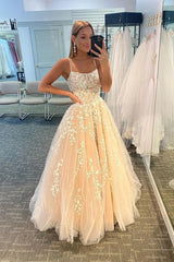 A-Line Spaghetti Straps Long Prom Dress