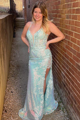 Lavender Sequin Mermaid Prom Dress with Appliques