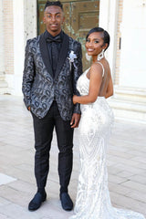 Stylish Grey Shawl Lapel Jacquard 2-Piece Prom Suit