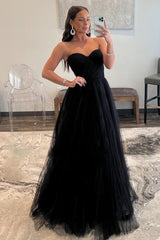 Black Sweetheart Tulle A-Line Prom Dress