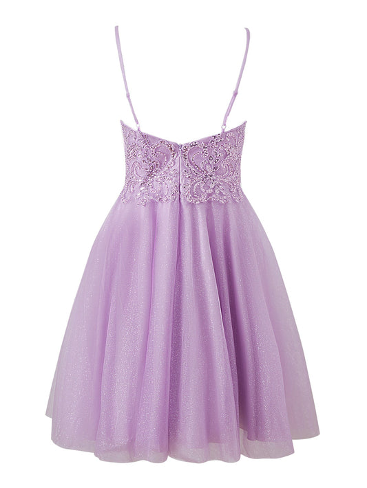 mya pretty a line short shoulder strap glitter tulle homecoming dress