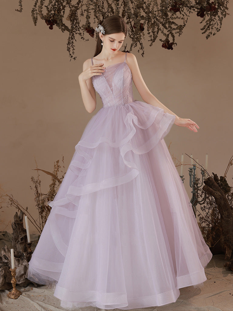 Purple Tulle Long Prom Dress Purple Tulle Formal Gown