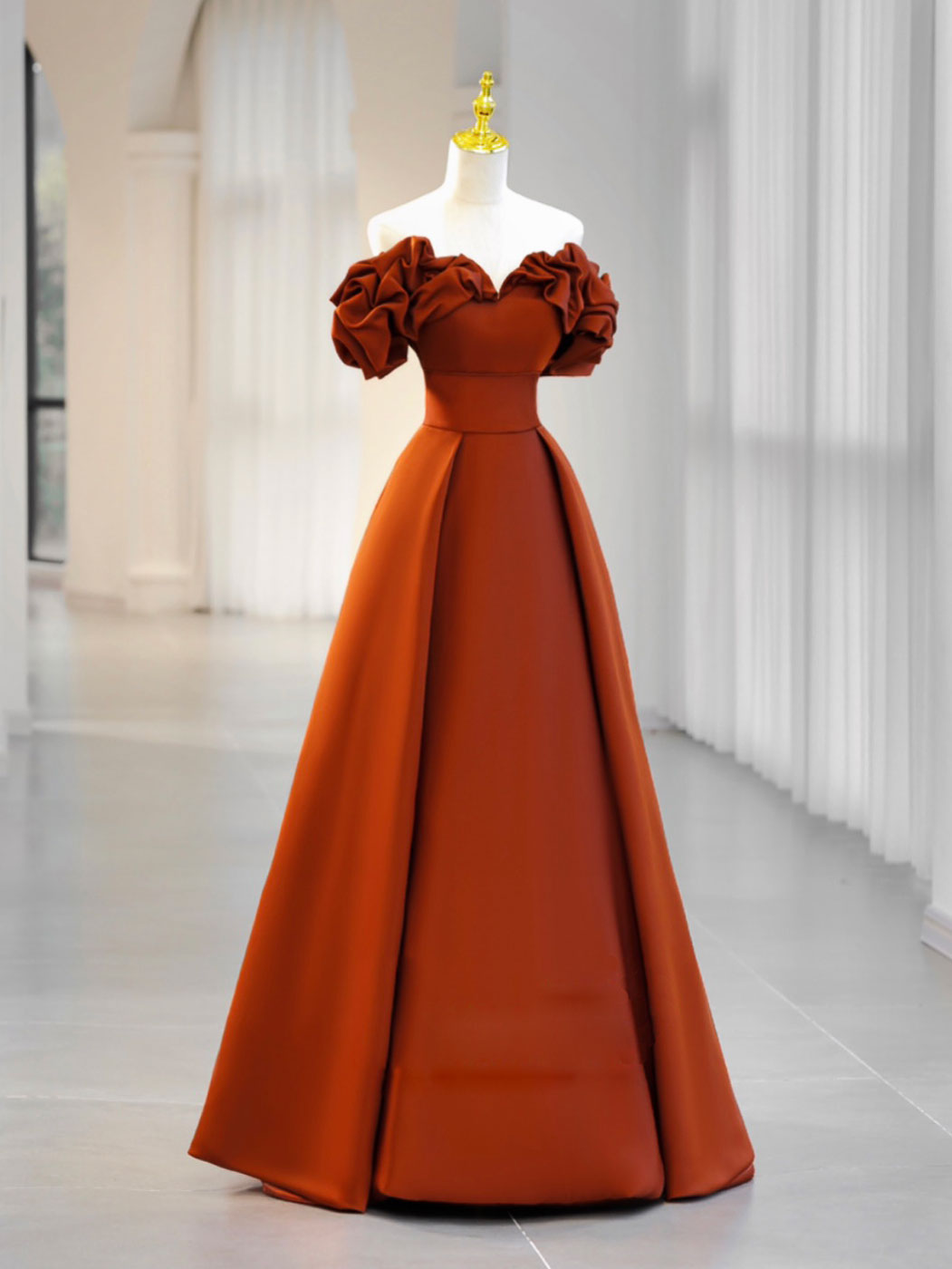 Simple A-Line Satin Orange Long Prom Dress Orange Formal Evening Dress