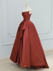 A-Line Satin Burgundy Long Prom Dress Burgundy Long Formal Gown