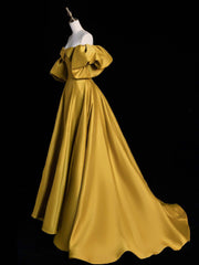 Yellow A-Line Satin Long Prom Dress Yellow Long Evening Dress