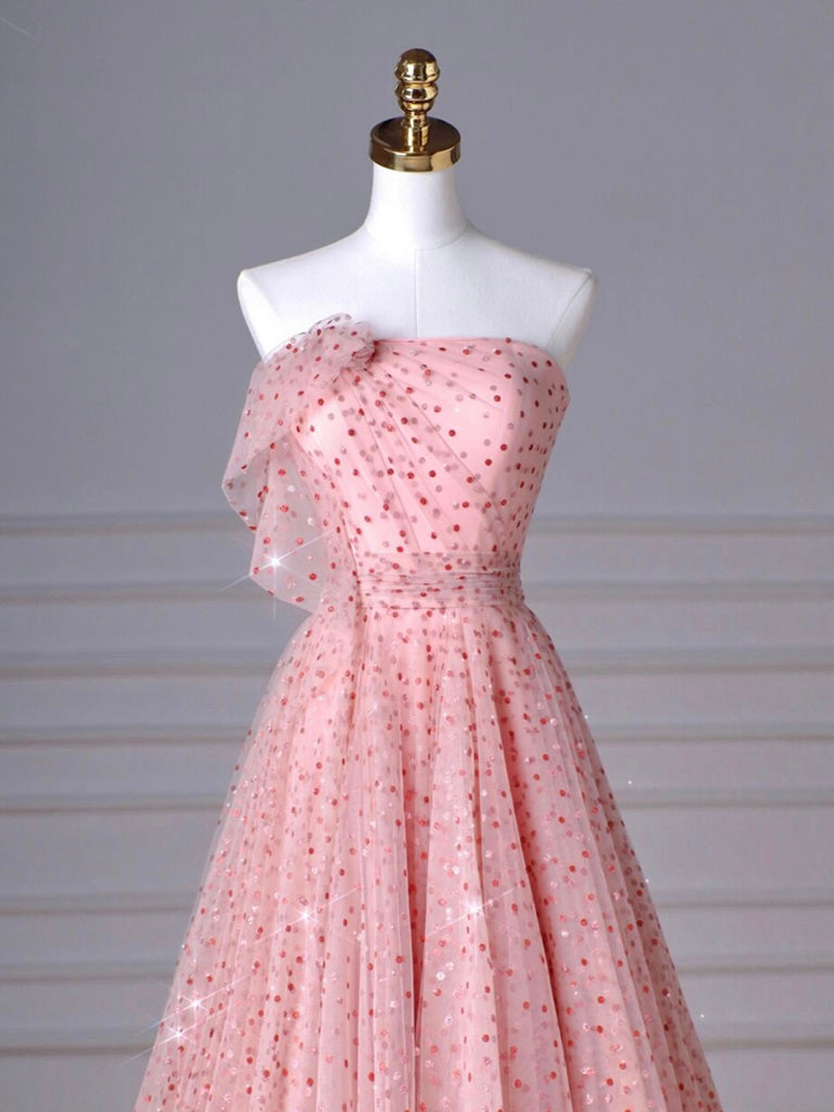 A-Line Pink Tulle Long Prom Dress Pink Tulle Long Formal Gown