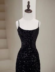 Black Mermaid Sequin Long Prom Dress Black Formal Gown