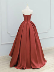 A-Line Satin Burgundy Long Prom Dress Burgundy Long Formal Gown