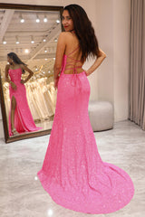 Glitter Pink Mermaid Long Prom Dress With Slit