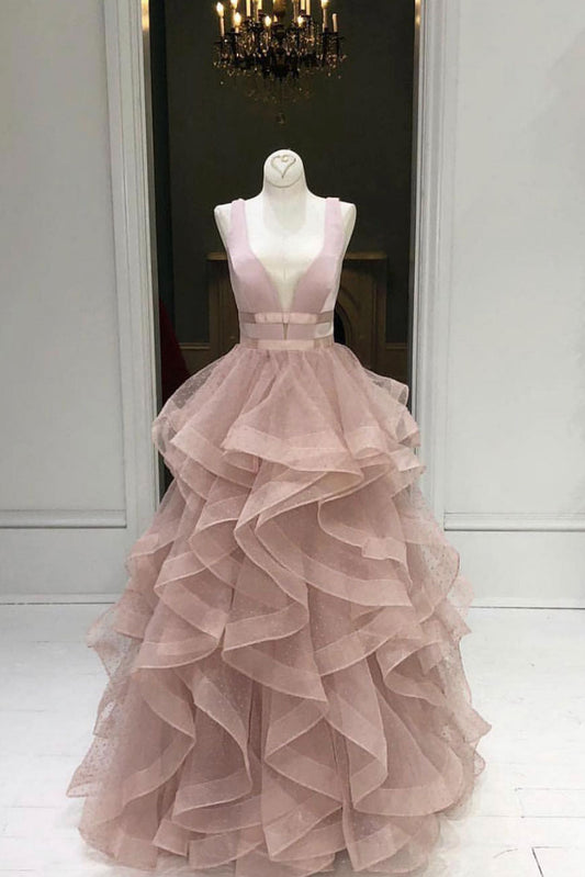 Pink Tulle Long Prom Dress Pink Tulle Long Evening Dress