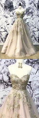 Champagne Sweetheart Tulle Lace Long Prom Dress Tulle Lace Evening Dress