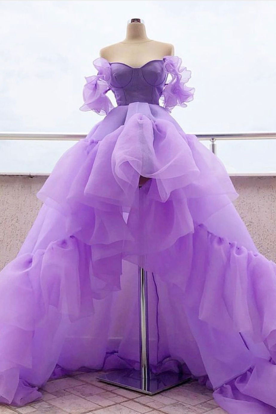 Purple Tulle High-Low Prom Dress Purple Evening Dress