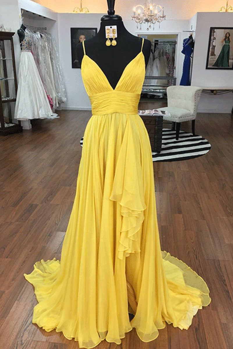 Simple Yellow Chiffon Long Prom Dress Yellow Evening Dress