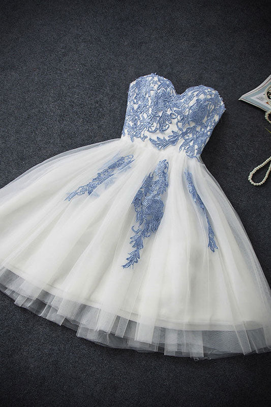 Blue Sweetheart Neck Tulle Short Prom Dress Blue Homecoming Dress