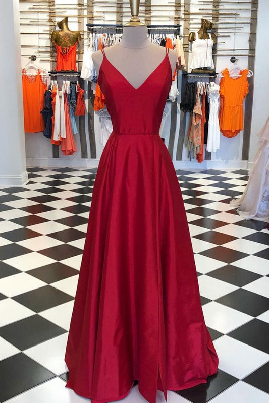 Simple V-Neck Burgundy Long Prom Dress Burgundy Evening Dress