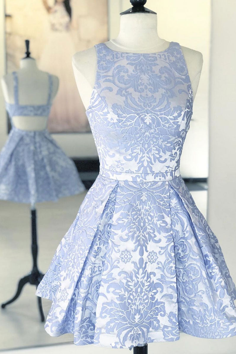 Blue Lace Short Prom Dress Blue Lace Homecoming Dress