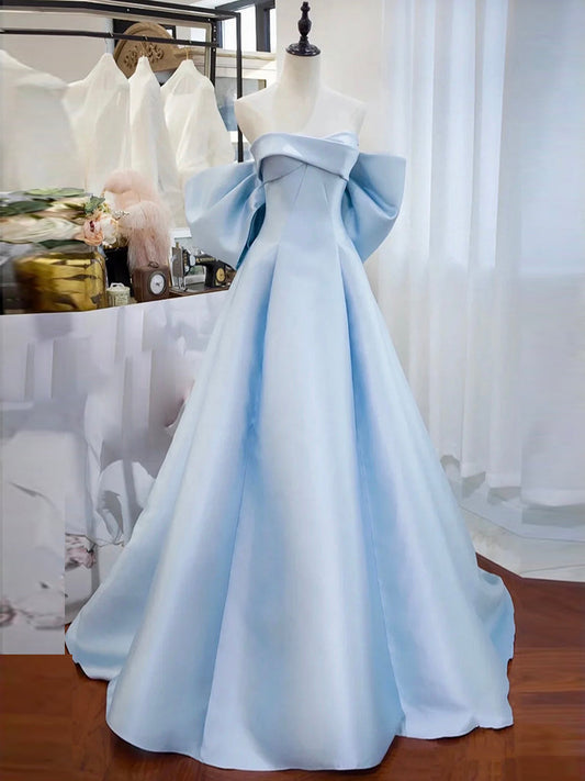 Simple Satin Blue Long Prom Dress Blue Long Formal Dress