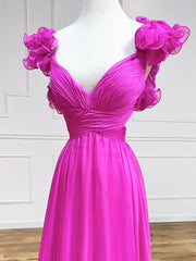 A-Line Fuchsia Long Prom Dress Backless Fuchsia Long Formal Dress