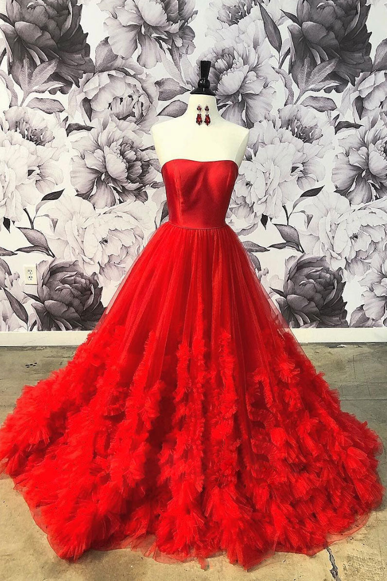 Red Tulle Long Prom Dress Red Tulle Evening Dress