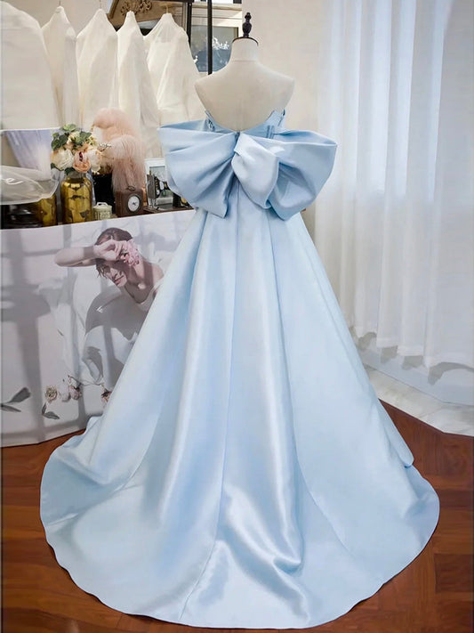 Simple Satin Blue Long Prom Dress Blue Long Formal Dress