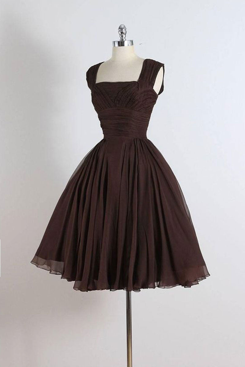 Unique Chiffon Retro Short Dark Brown Prom Dress Short Cocktail Dress